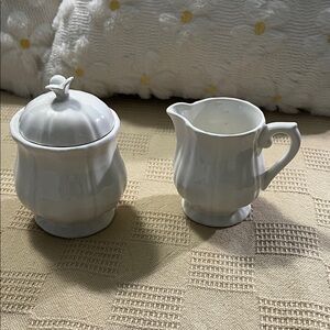 Gien of France White Ceramic Sugar and Creamer made for Neiman Marcus in 60’s